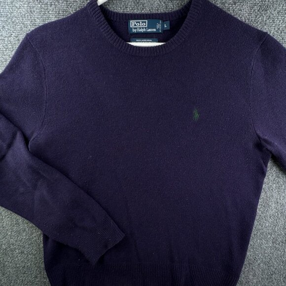 Polo Ralph Lauren All Lambswool Pullover Crew Neck Sweater Large Purple Men - Picture 1 of 13